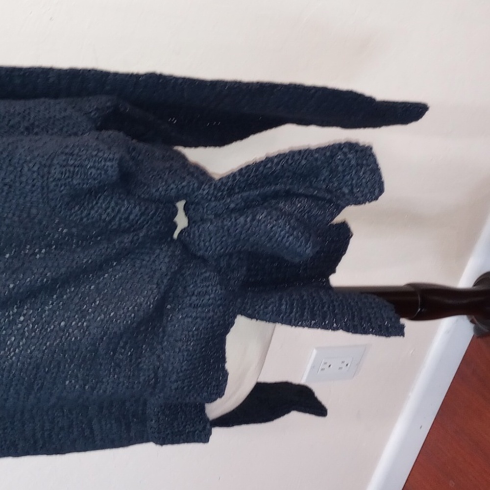 Rodebjer Anisah Blue Tape Yarn Oversize Open Weave Side Tie Sweater, Size XL - Picture 7 of 16